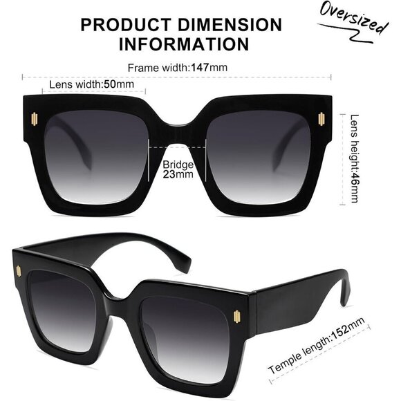?Square Retro Women Black Vintage Oversized Luxury Large Sunglasses Eyewear main image 3